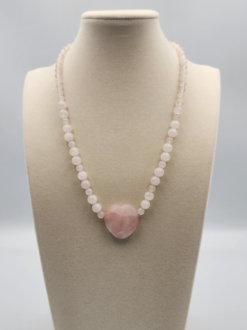 Rose Quartz Heart Bead Necklace - Pink